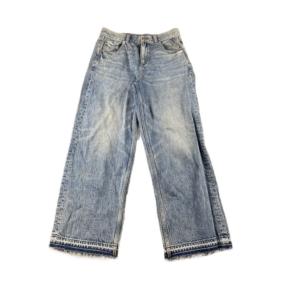 Theory Jeans Women 30x26 Blue Relaxed Wide-Leg High Rise Frayed Hem Grunge Boho